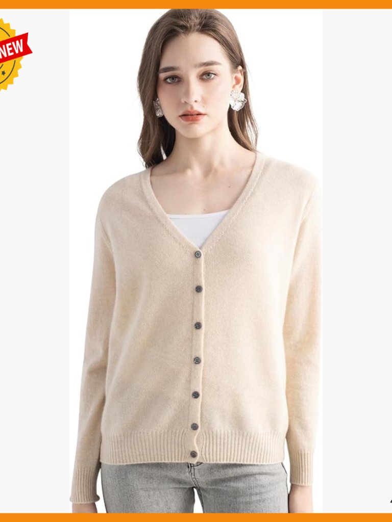 100% Pure Cashmere Cardigan V-Neck Long Sleeve Fall Winter Warm Soft Knit